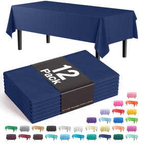 Exquisite navy blue tablecloth laid flat on a dining table for a clean, coordinated look.