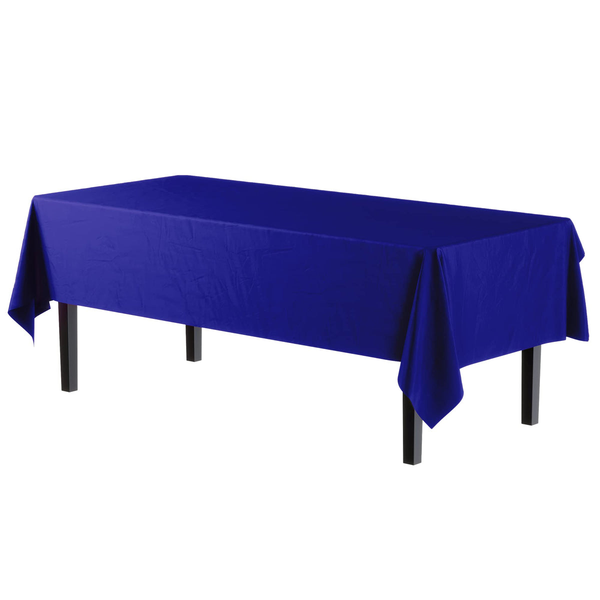 Exquisite navy blue 54x108 tablecloth draped over banquet table for elegant events.
