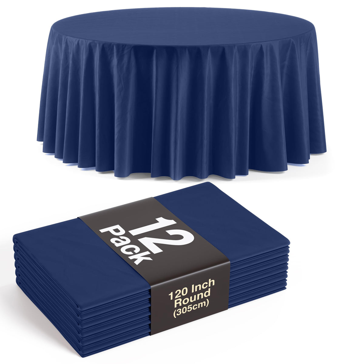 Exquisite navy plastic tablecloth full spread for clean, stylish party coverage.
