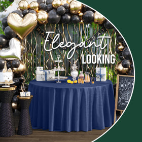 Exquisite navy plastic tablecloth packaging display for quick procurement.