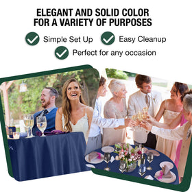 Exquisite navy tablecloth on a summer party table setup for carefree hosting.