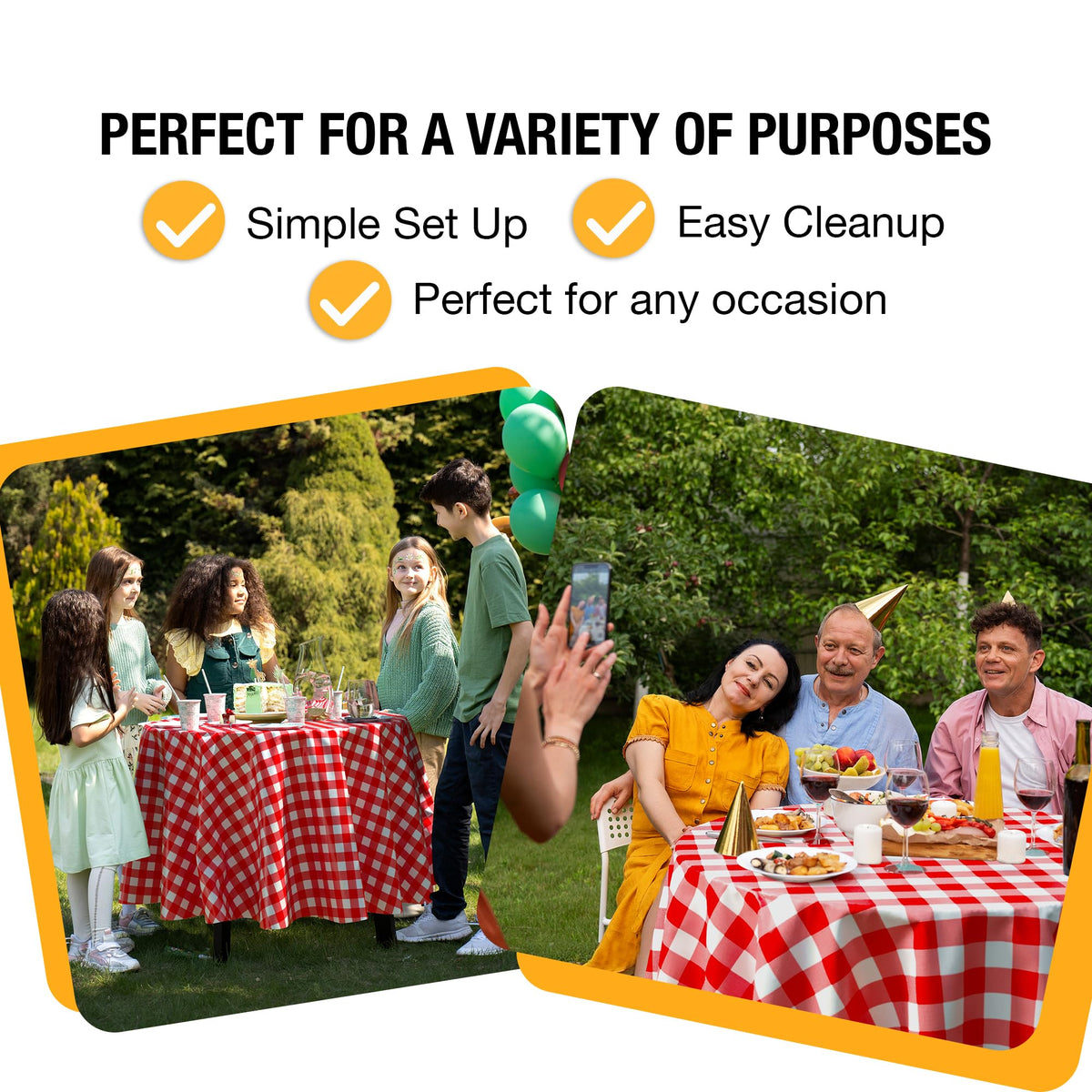 Exquisite 12-pack of round gingham tablecloths ready for hassle-free cleanup