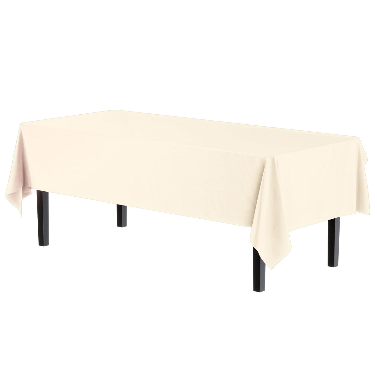 Exquisite ivory 54x108 pack tablecloth laid out for setup