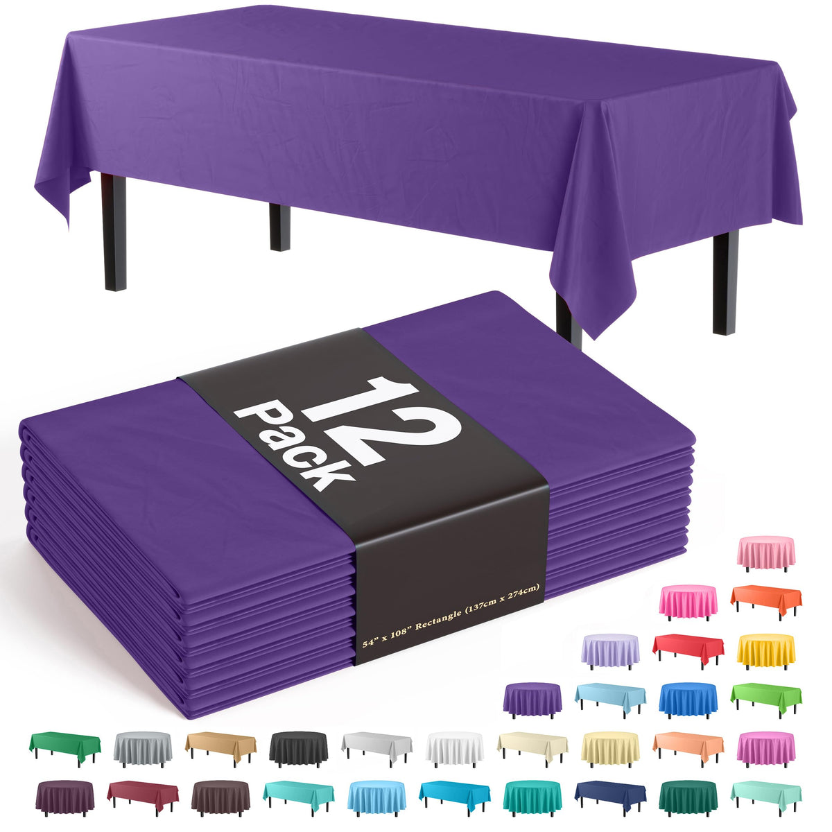 Exquisite purple 54x108 tablecloth on a dining table with high opacity for clean coverage.