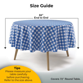 Exquisite round gingham table cover proves waterproof for mess-free events.