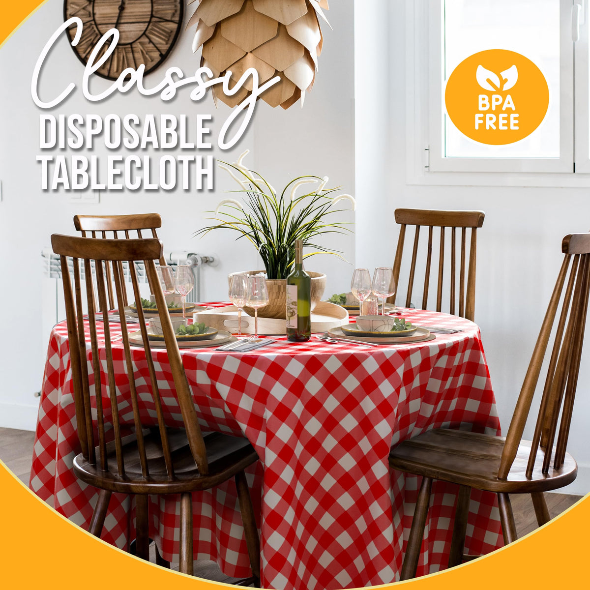 Exquisite red and white gingham cover enhances wedding or birthday table settings.
