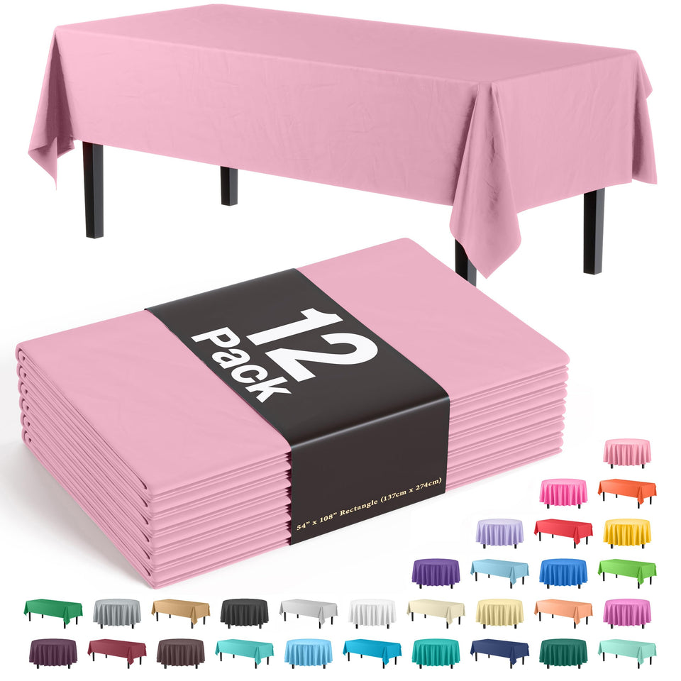 Exquisite pink 54x108 tablecloth spread on a table for easy cleanup