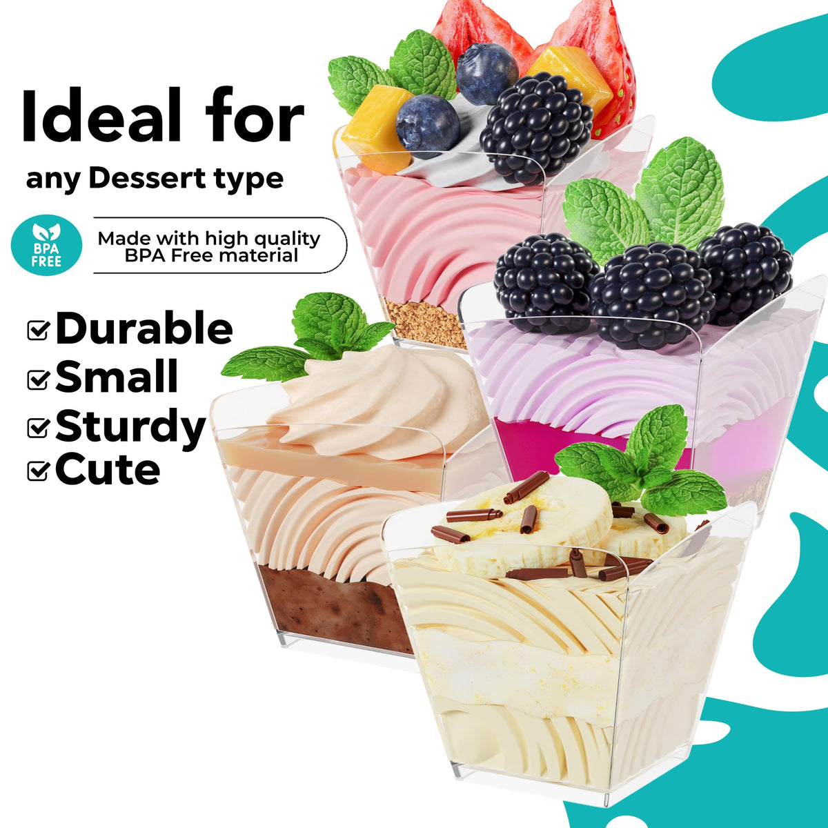 Exquisite disposable plastic dessert cups reduce cleanup time after celebrations