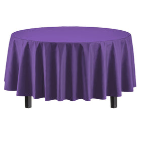 Exquisite purple round tablecloth 84-inch pack display highlights 12-pack convenience for events.
