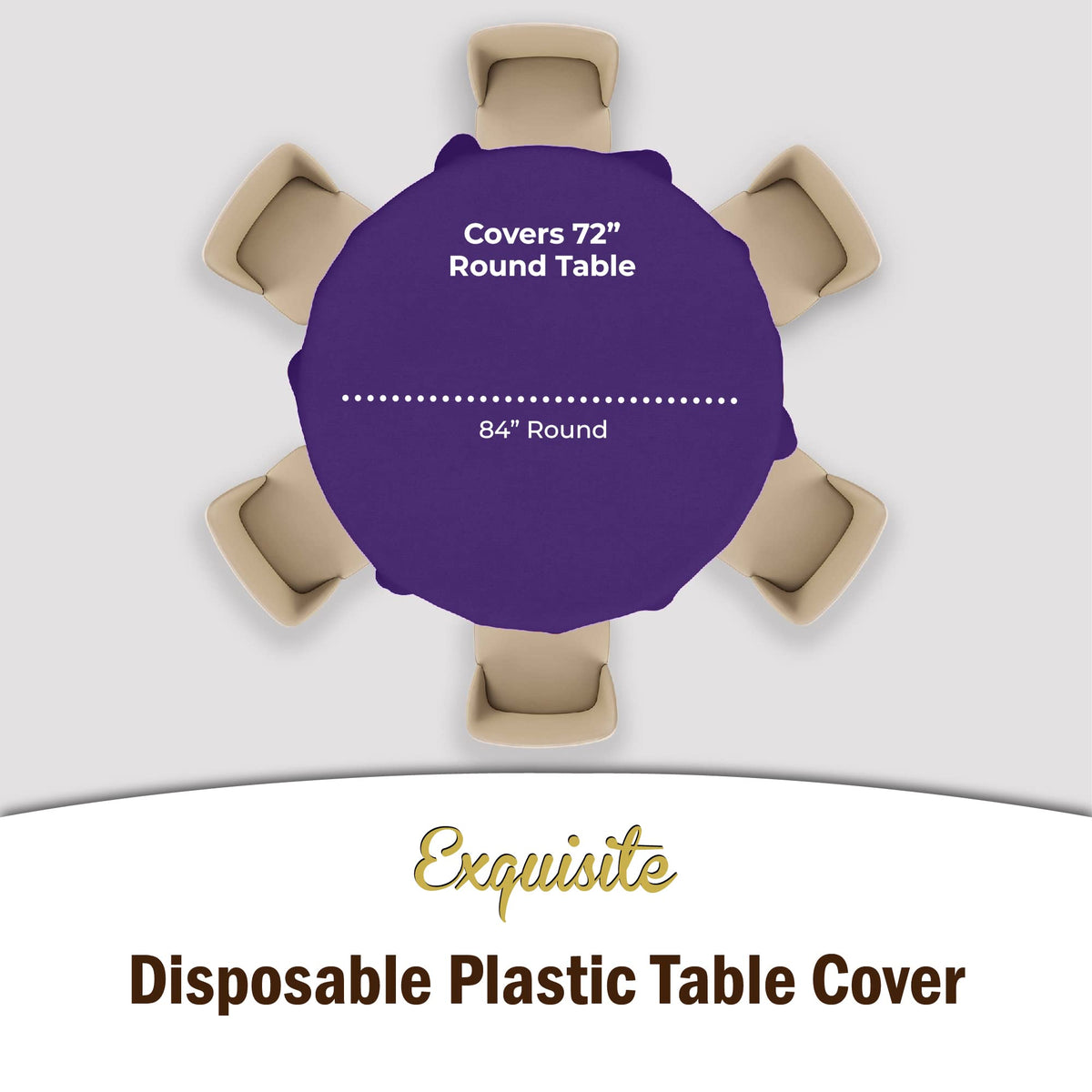 Exquisite purple round tablecloth laid on a table demonstrates durable spill protection.