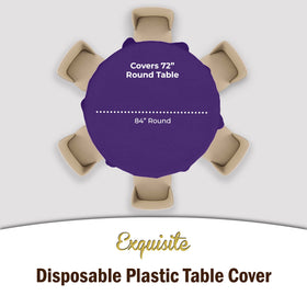 Exquisite purple round tablecloth laid on a table demonstrates durable spill protection.