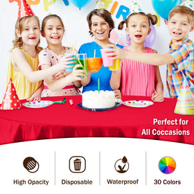 Exquisite round red tablecloth 84in makes cleanup quick and simple.