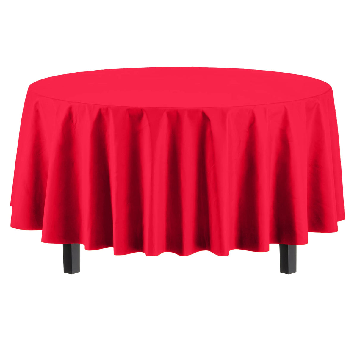 Exquisite 84in red round tablecloth highlights spillproof design for busy parties.