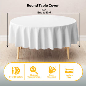 Exquisite white round tablecloth provides a clean backdrop for gatherings.