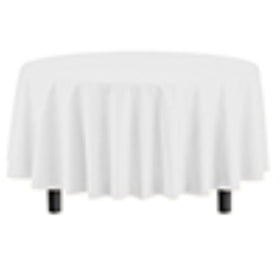 Exquisite 84-inch round tablecloth set up for celebrations on round tables.