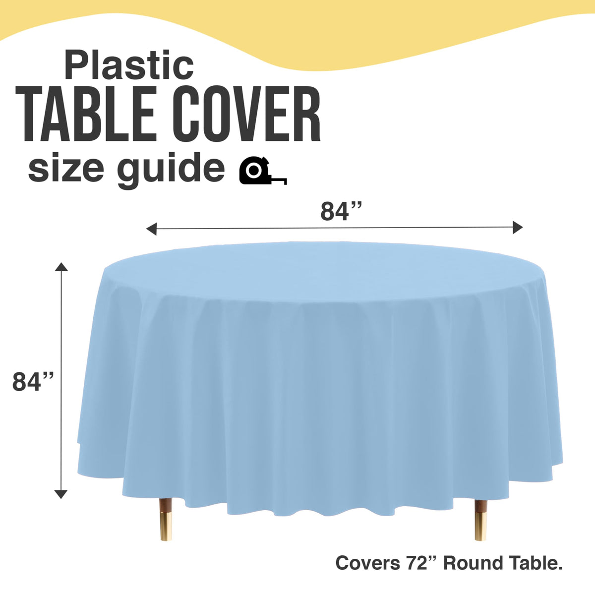 Exquisite round 84-inch tablecloth safeguards tables during crafts and picnics.
