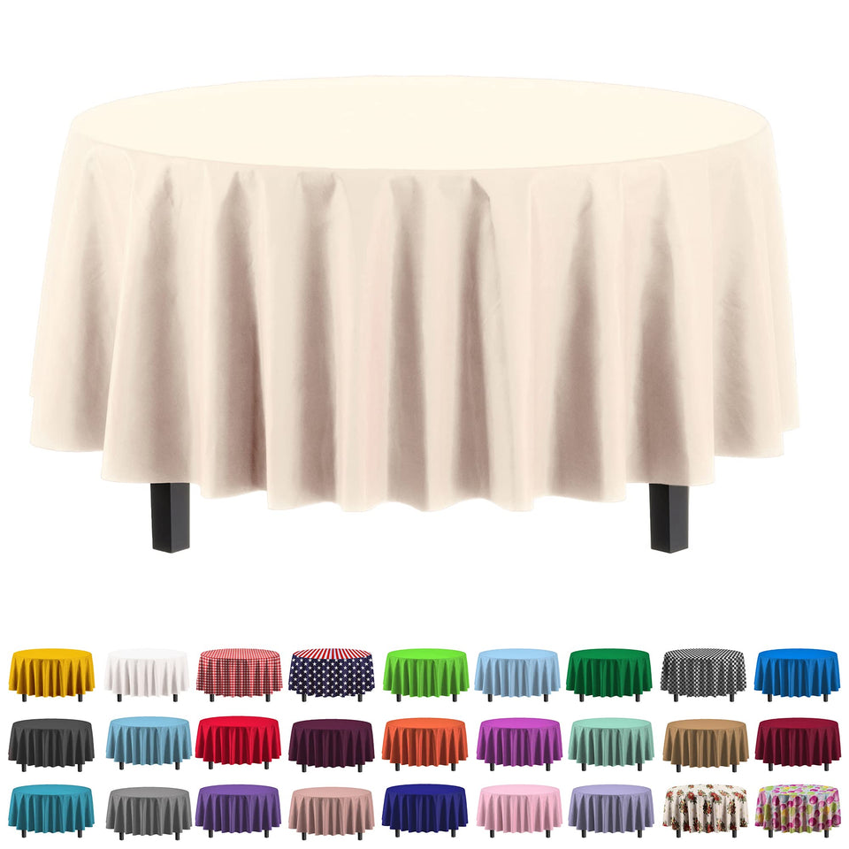 Exquisite ivory round tablecloth, 84 inches, protects surfaces during gatherings.