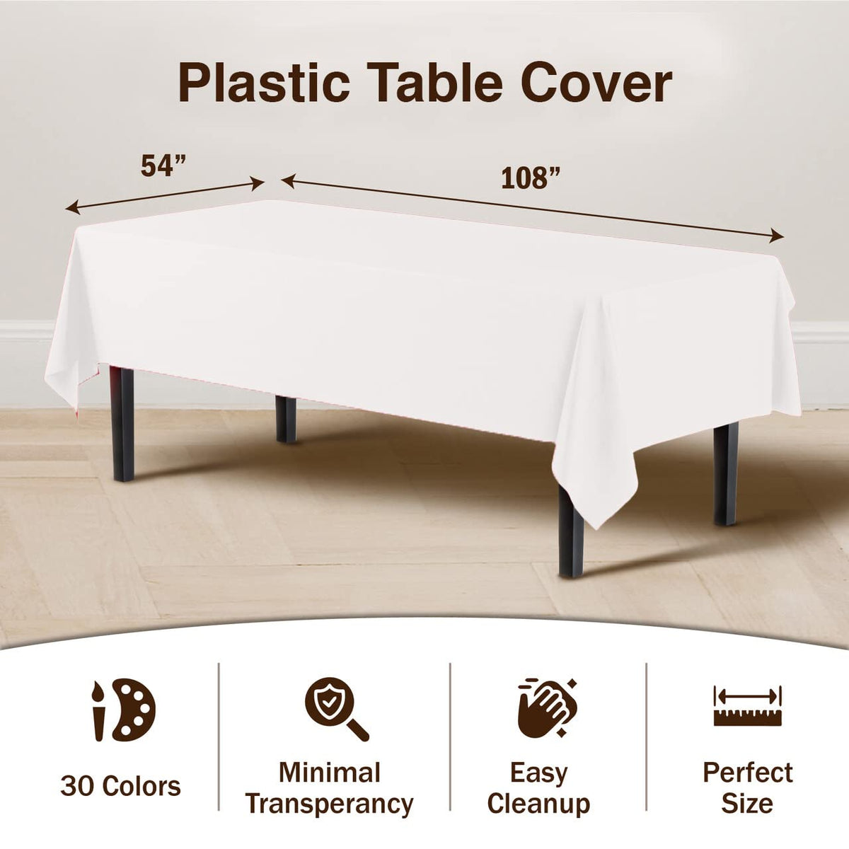 Rolled Exquisite tablecloth 54x108 white; quick cleanup after events.