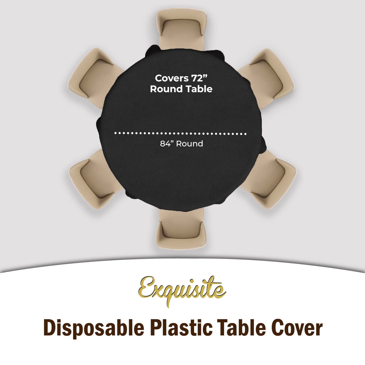 Exquisite tablecloth 84-inch round black draped over a table