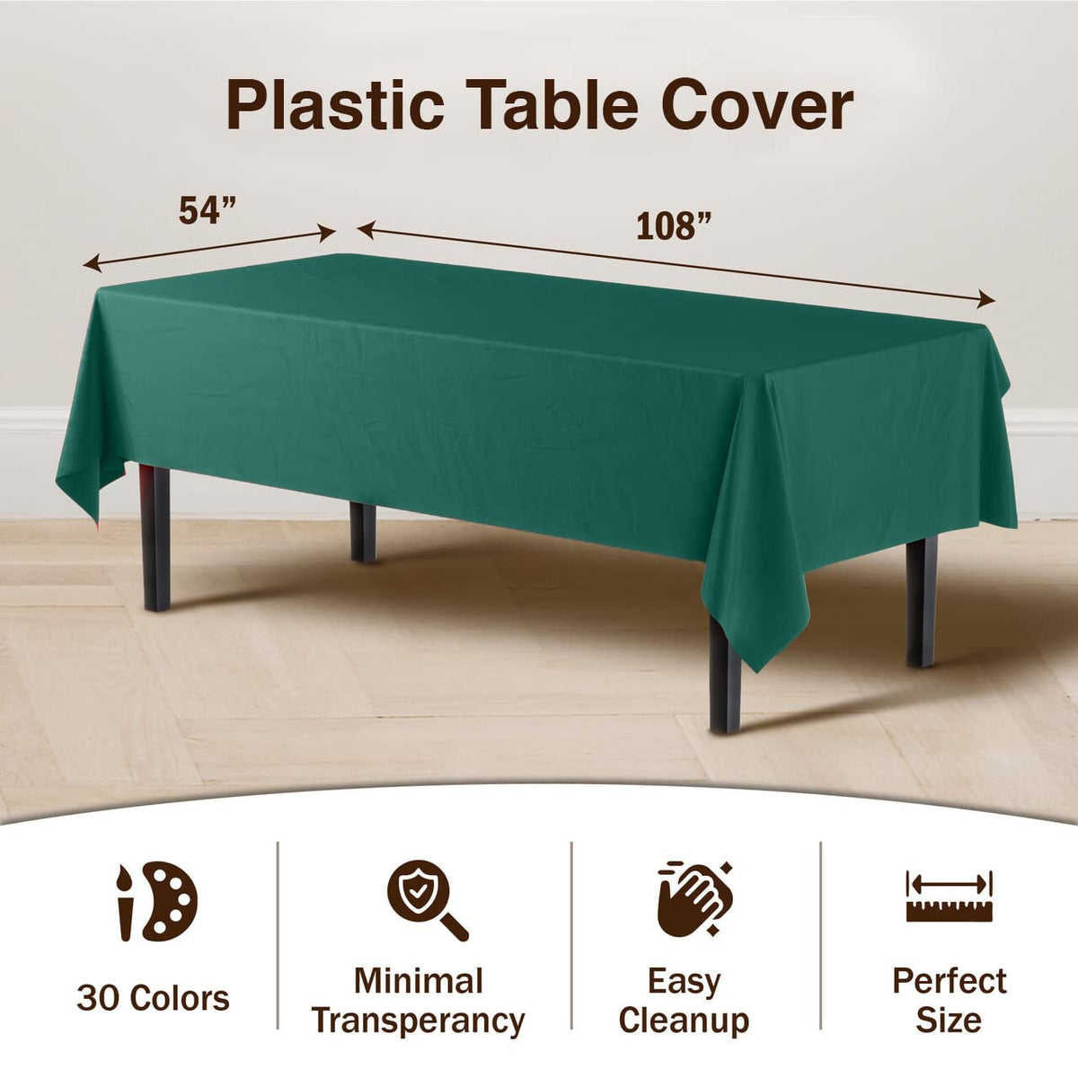 Exquisite tablecloth closeup shows durable plastic and color richness.