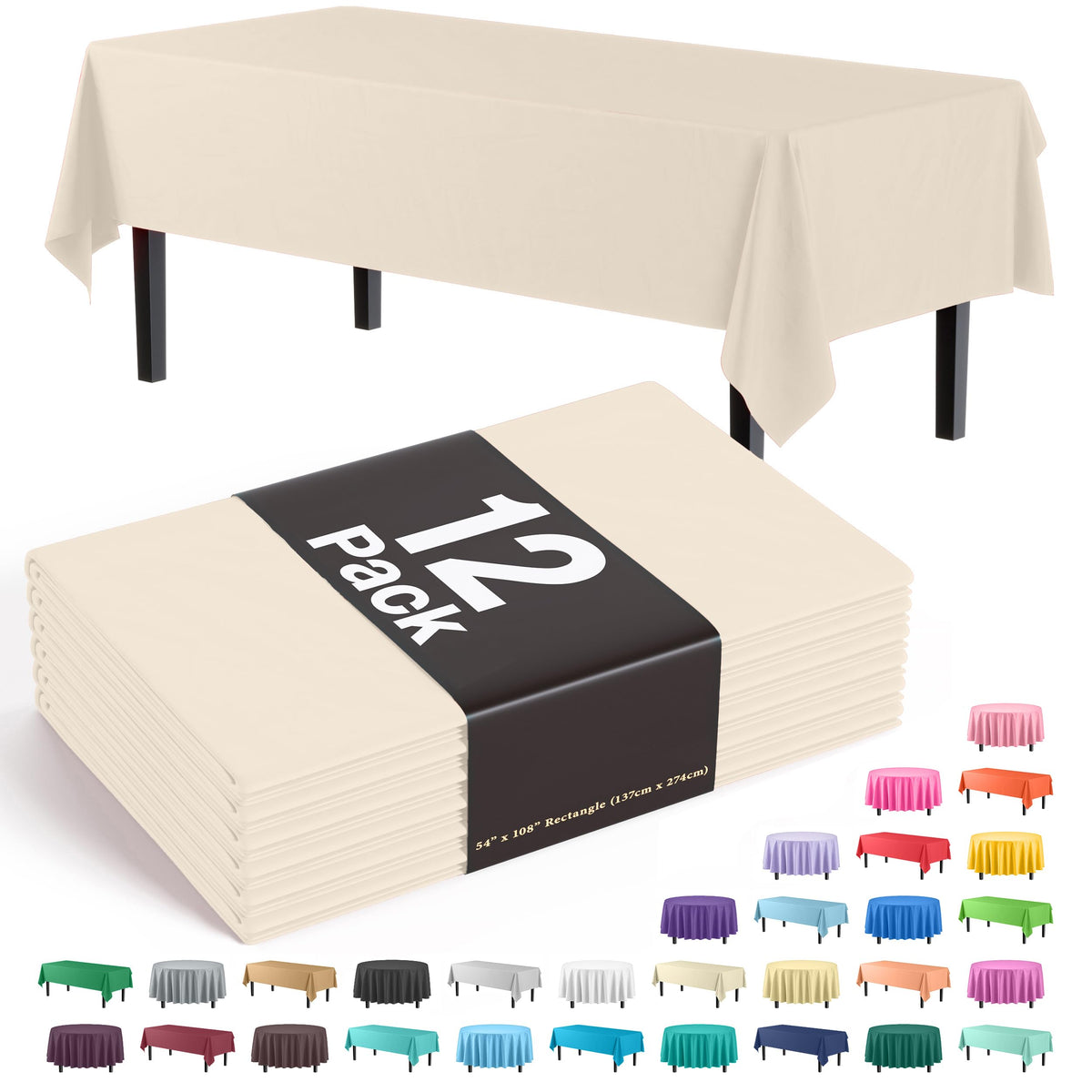 Exquisite ivory 54x108 rectangle tablecloth protecting a long dining table