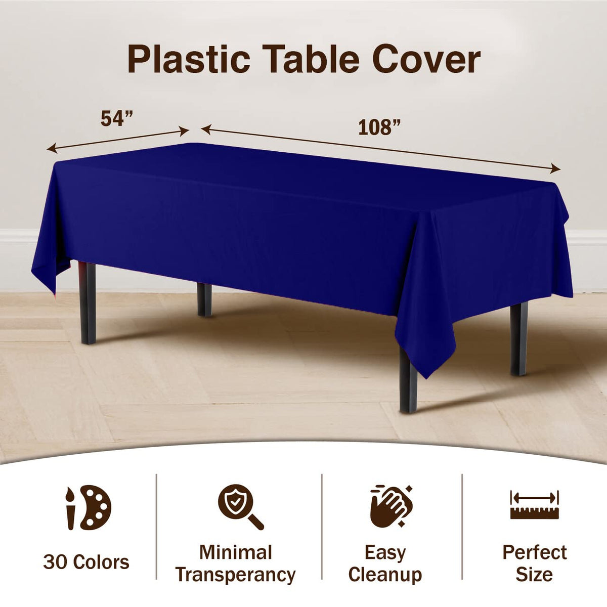 Exquisite 12-pack navy blue tablecloths ready for bulk party setups.