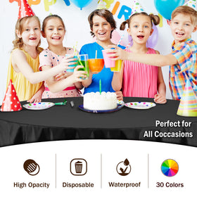 Party-ready table setup featuring Exquisite tablecloth for easy cleanup