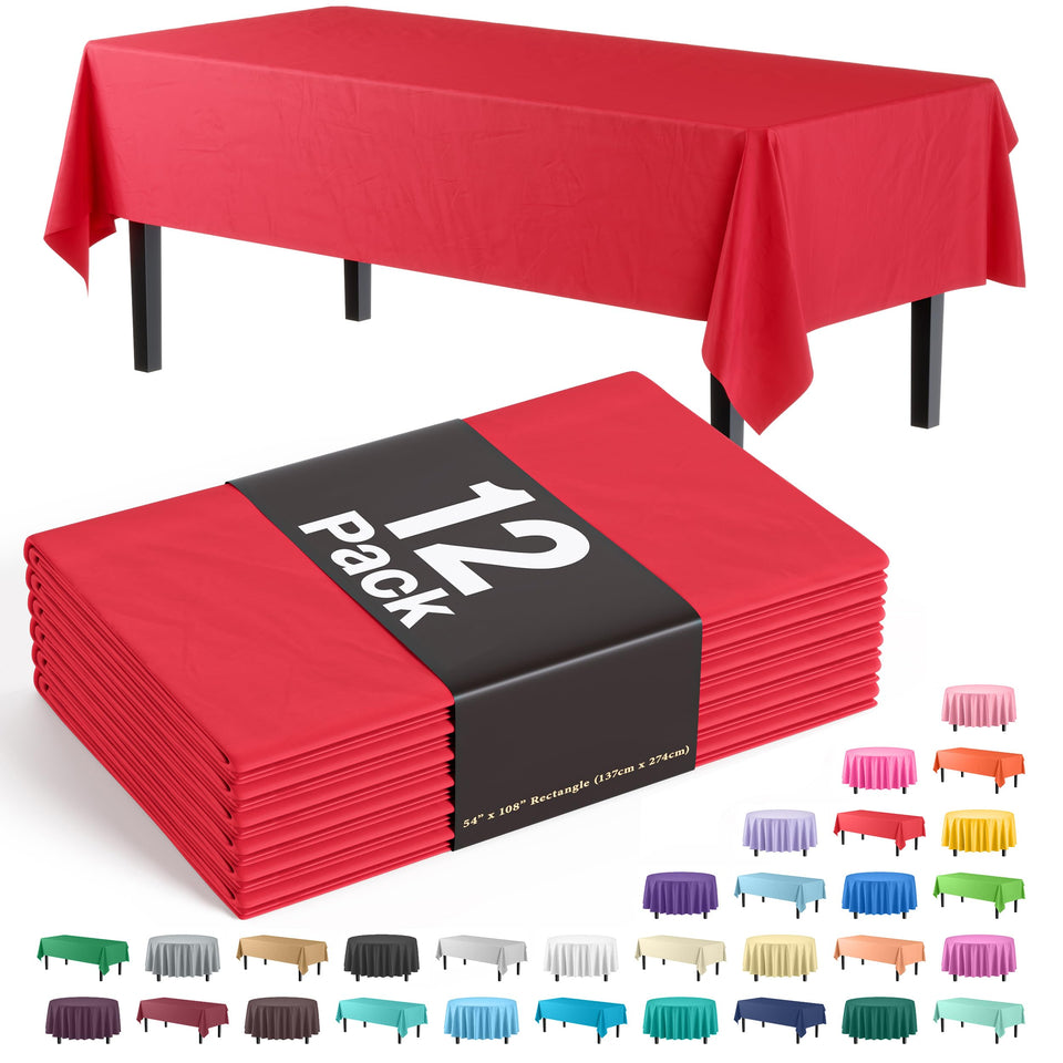 Exquisite red tablecloth 54x108 rectangle protects surfaces during meals.
