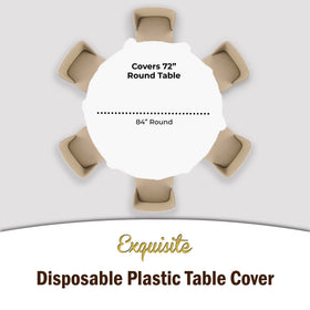 Exquisite white round tablecloth protecting surface during meals