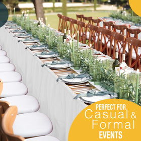 Exquisite white ruffle table skirt ready for party setup and celebrations