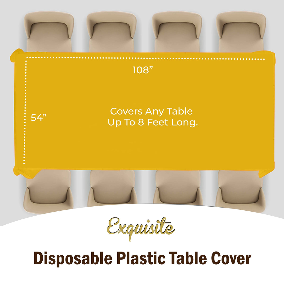 Exquisite yellow spillproof tablecloth protecting a table during a buffet setup.