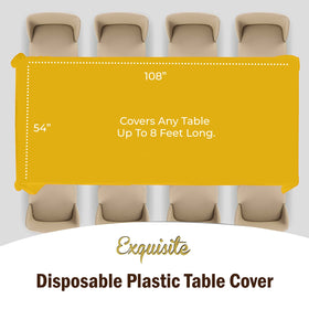 Exquisite yellow spillproof tablecloth protecting a table during a buffet setup.