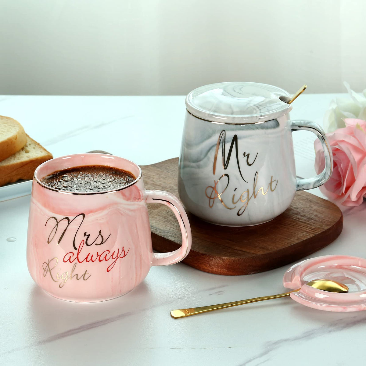 EXREIZST Marble ceramic mugs featured in a modern couple’s kitchen
