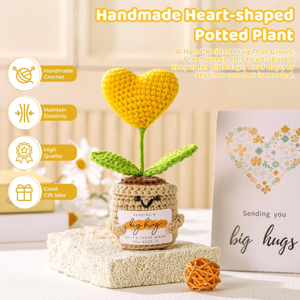EXTALOW hand knitted love themed mini pot plant adding hopeful charm