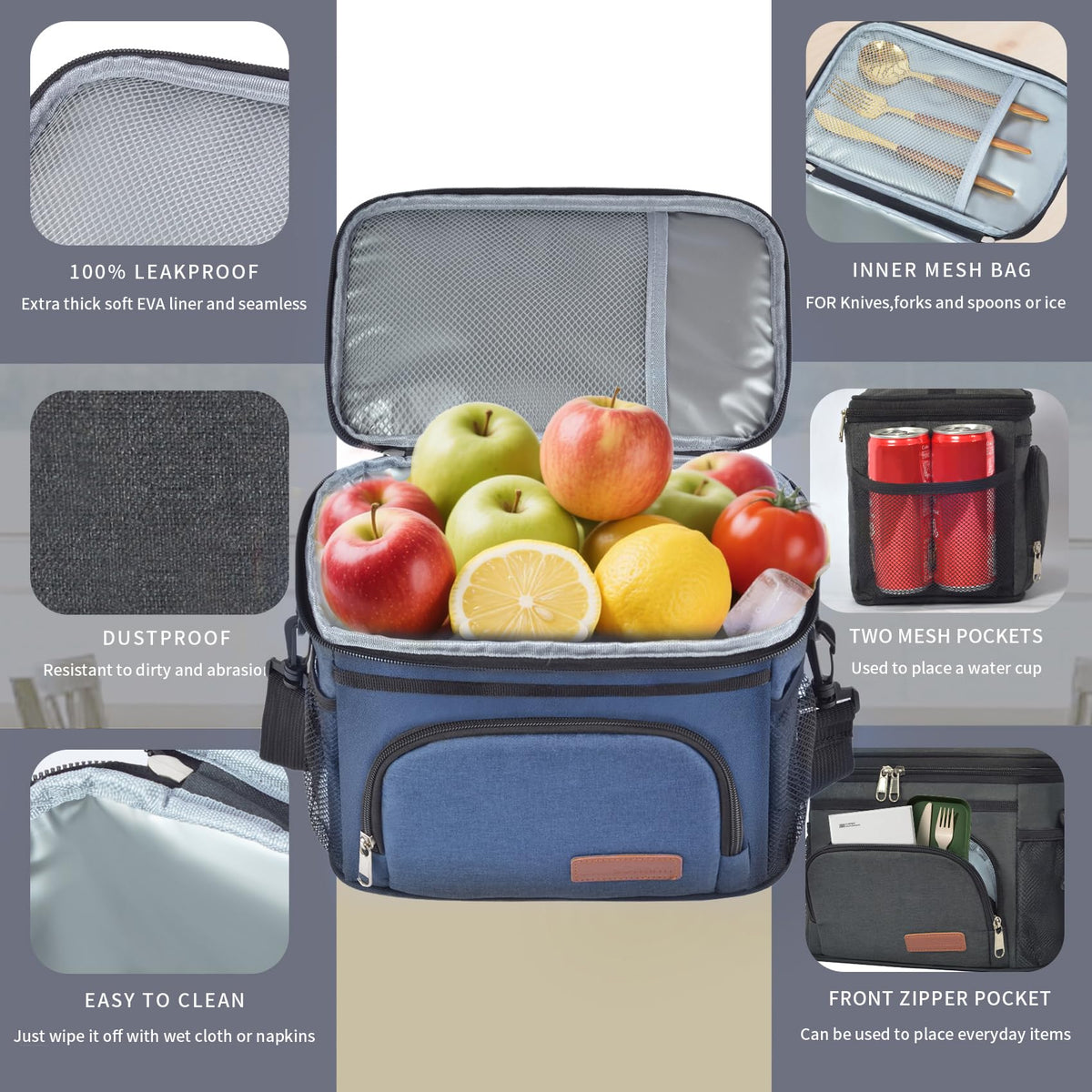 ExtraCharm insulated lunch bag open compartments reveal organized space for food.