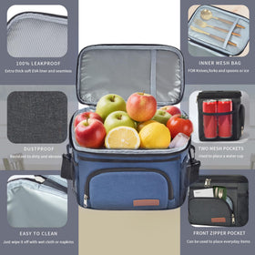 ExtraCharm insulated lunch bag open compartments reveal organized space for food.