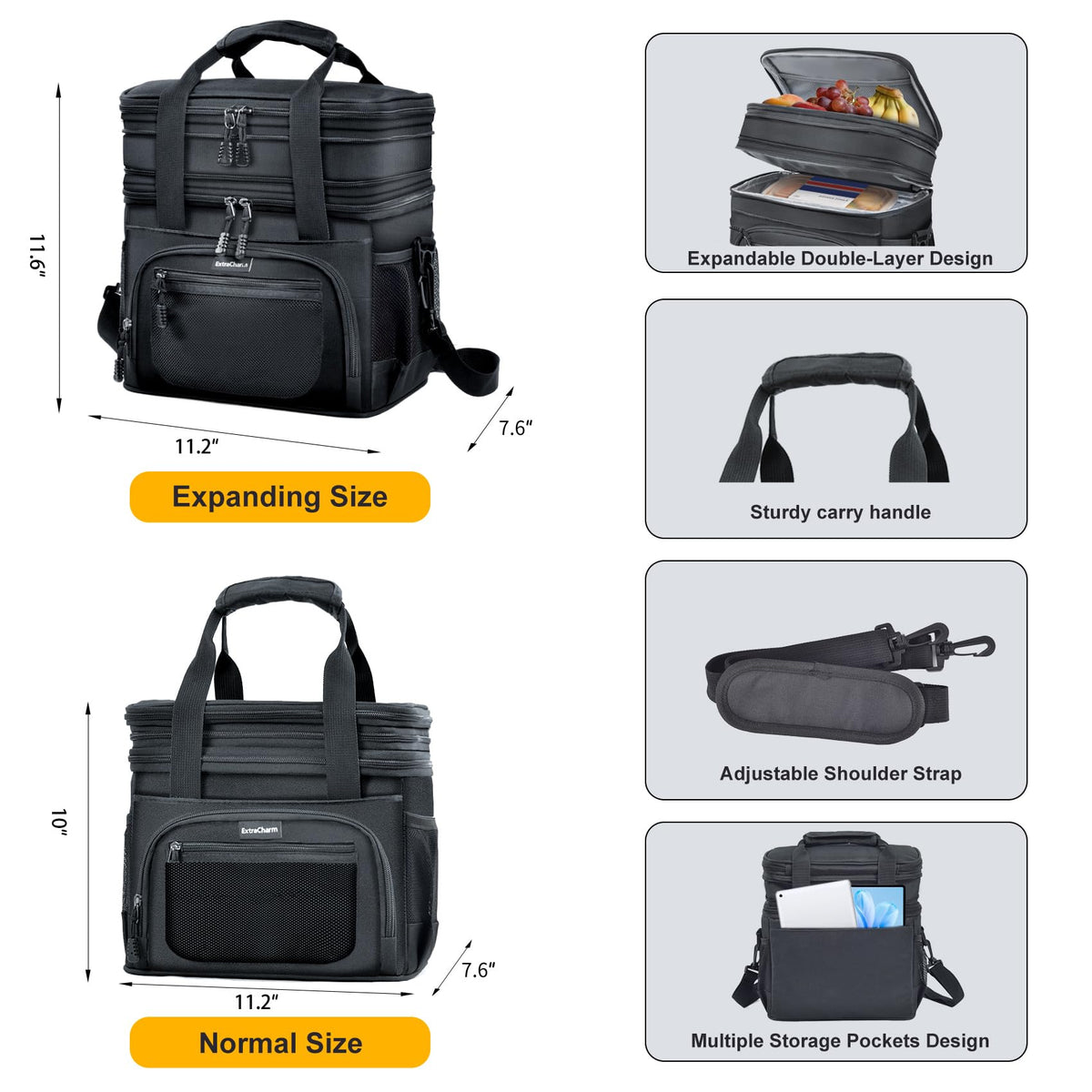 ExtraCharm lunch box with adjustable strap for comfortable carrying.