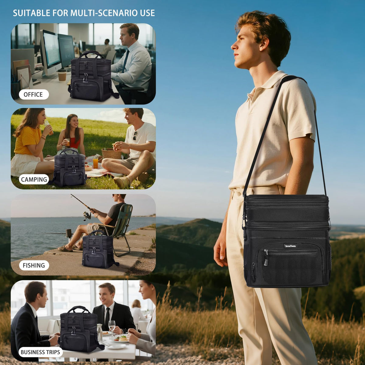 ExtraCharm lunch box with rugged exterior and durable zippers.