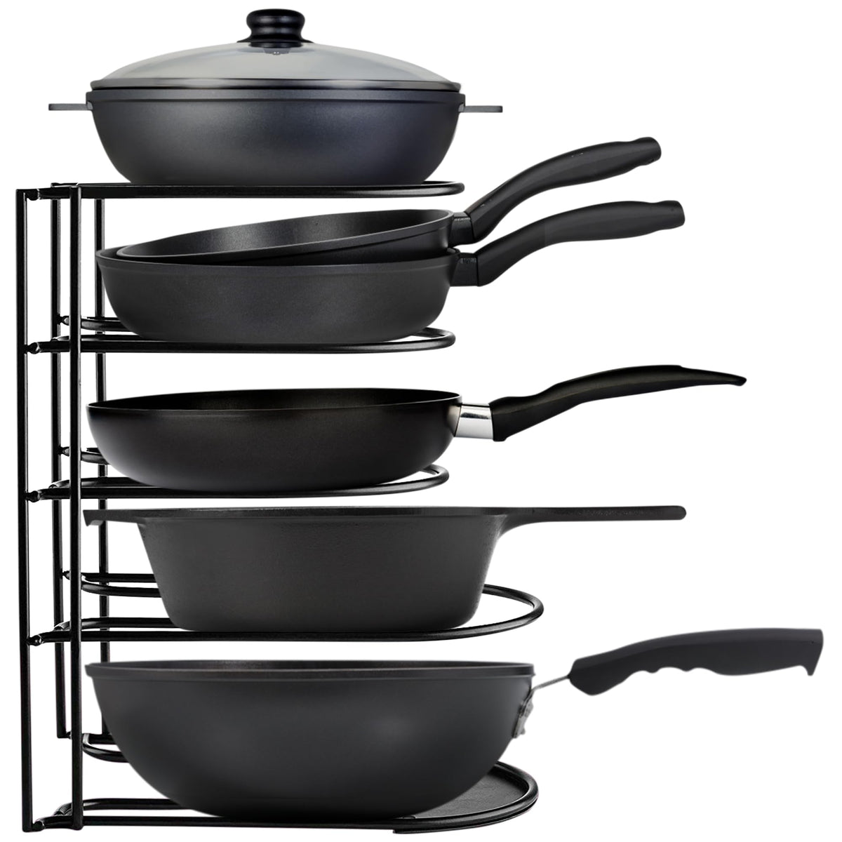 Extreme Matters 5-tier rack, top view for cast iron cookware storage