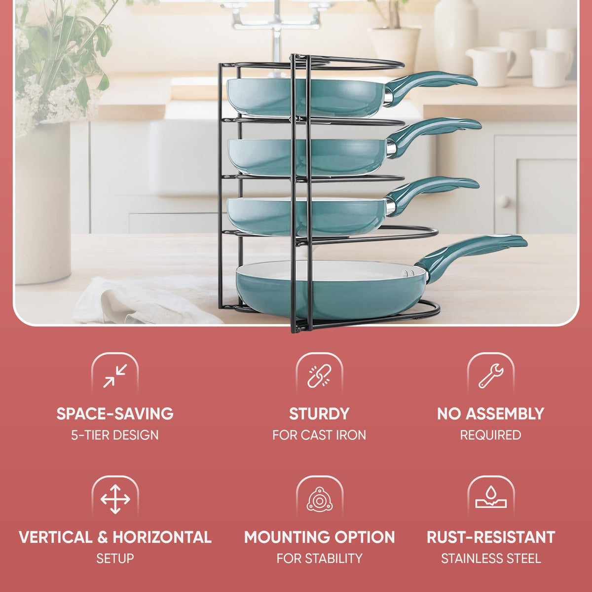 Extreme Matters close-up of shelves with ample clearance for large pans and lids