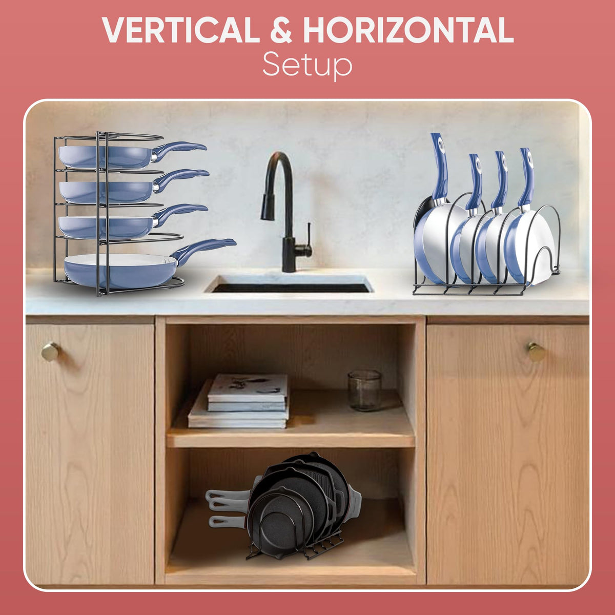 Extreme Matters mounted rack securely holds cookware on wall for stable storage