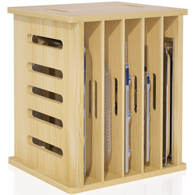 Exttlliy 6-tier wooden cabinet divider organizing pots and pans.