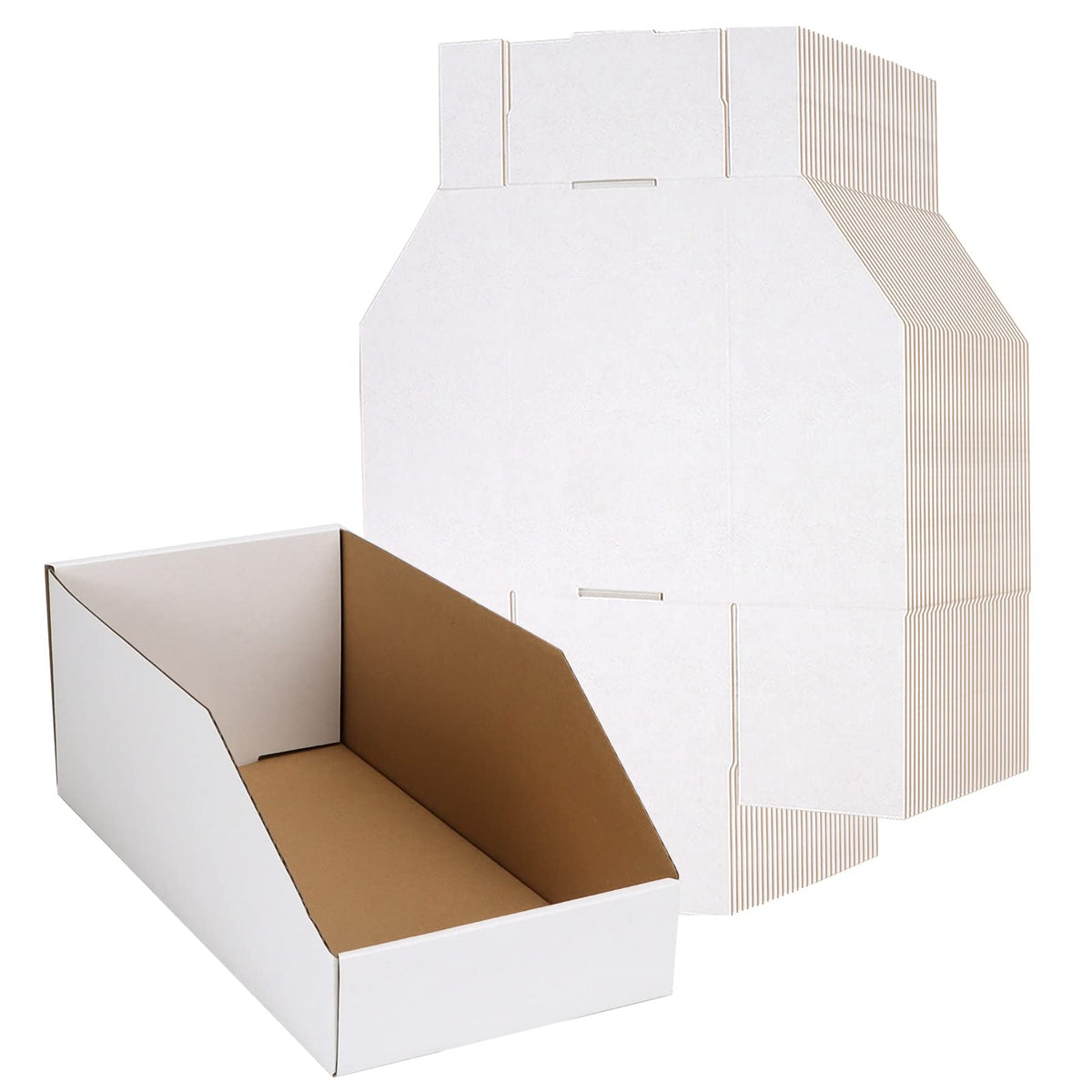 EXYGLO 35-pack storage bins neatly on a shelf for pantry organization.