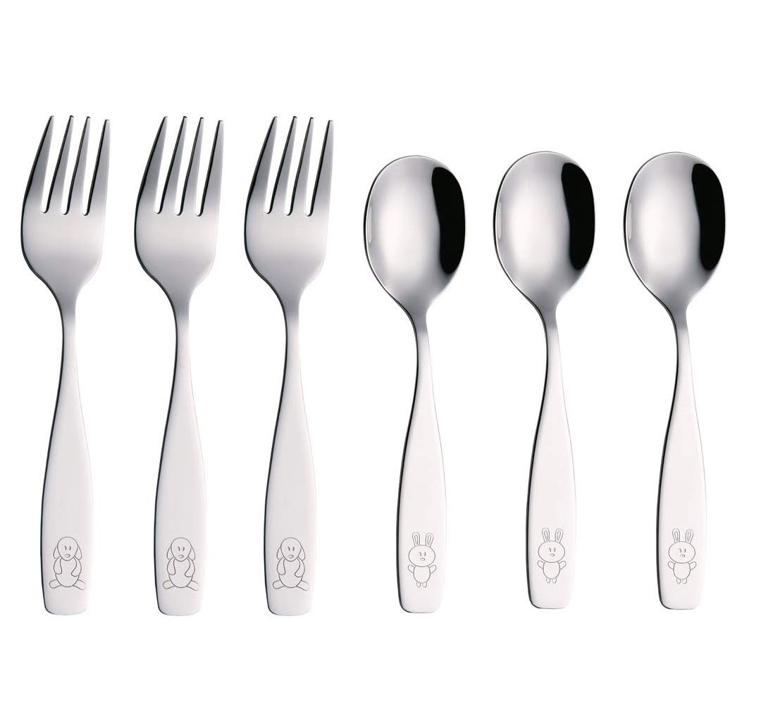 Exzact ANNOVA Kids silverware forks with easy-grip handles for small hands.