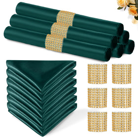 Eychei dark-green satin napkins 12x12 flatlay for an elegant wedding table.