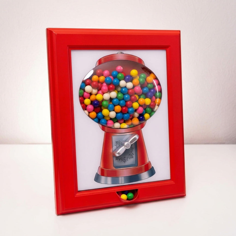 Eye Candy Frame wall-dispenser on display showing wall-mount convenience and accessible treats
