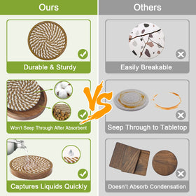Eykao wooden coaster non-stick bottom; effortless pickup of drinks