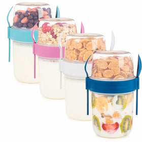 Eynell 22oz breakfast cups with split compartments for cereal and milk, ready to keep freshness