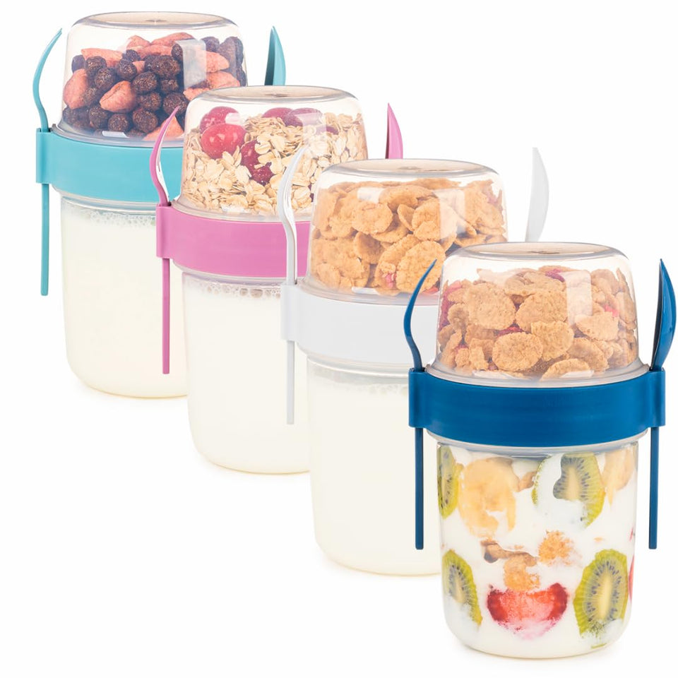 Eynell 22oz breakfast cups with split compartments for cereal and milk, ready to keep freshness
