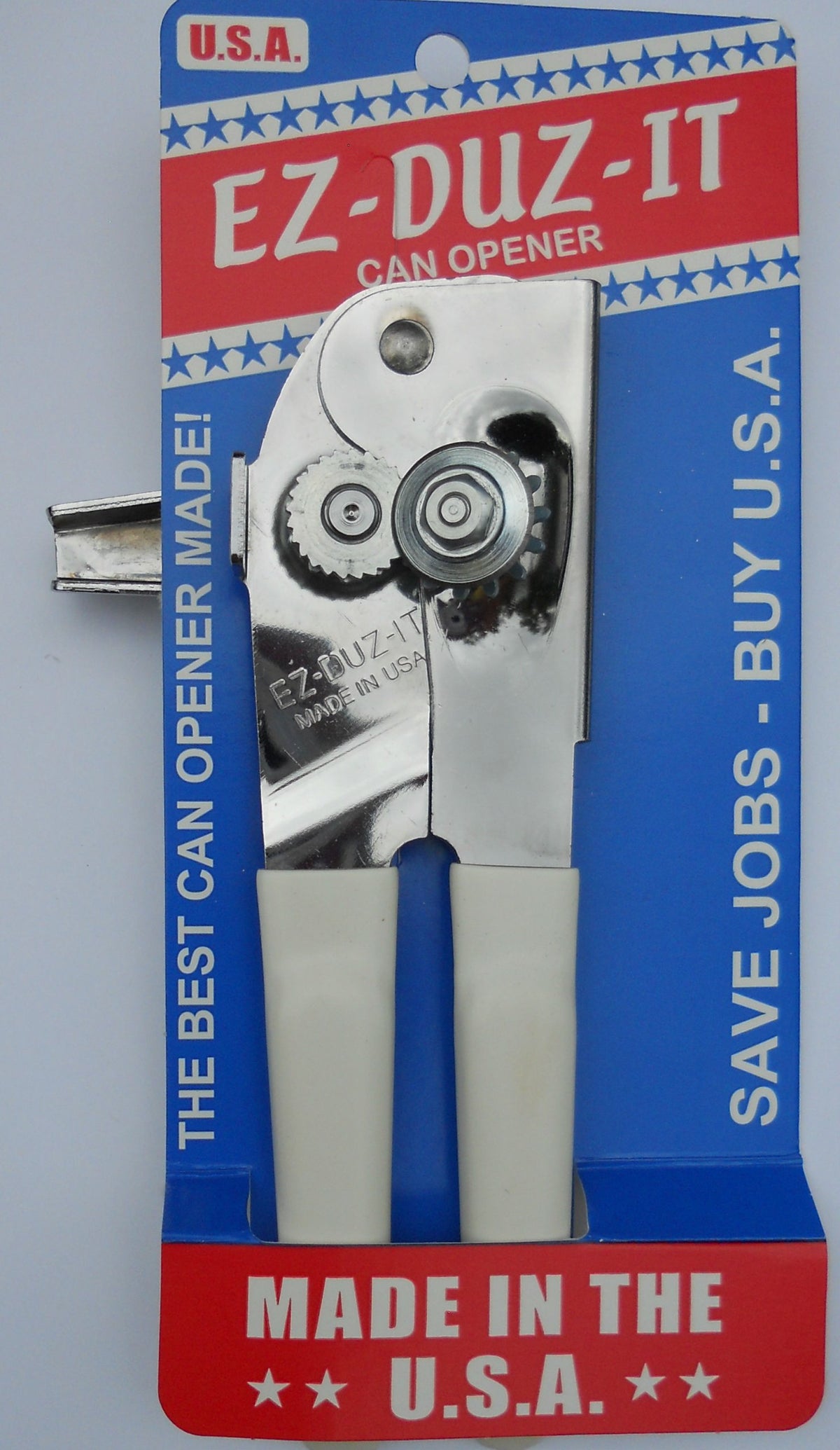 EZ-DUZ-IT white can opener, full product view, built for easy daily use.